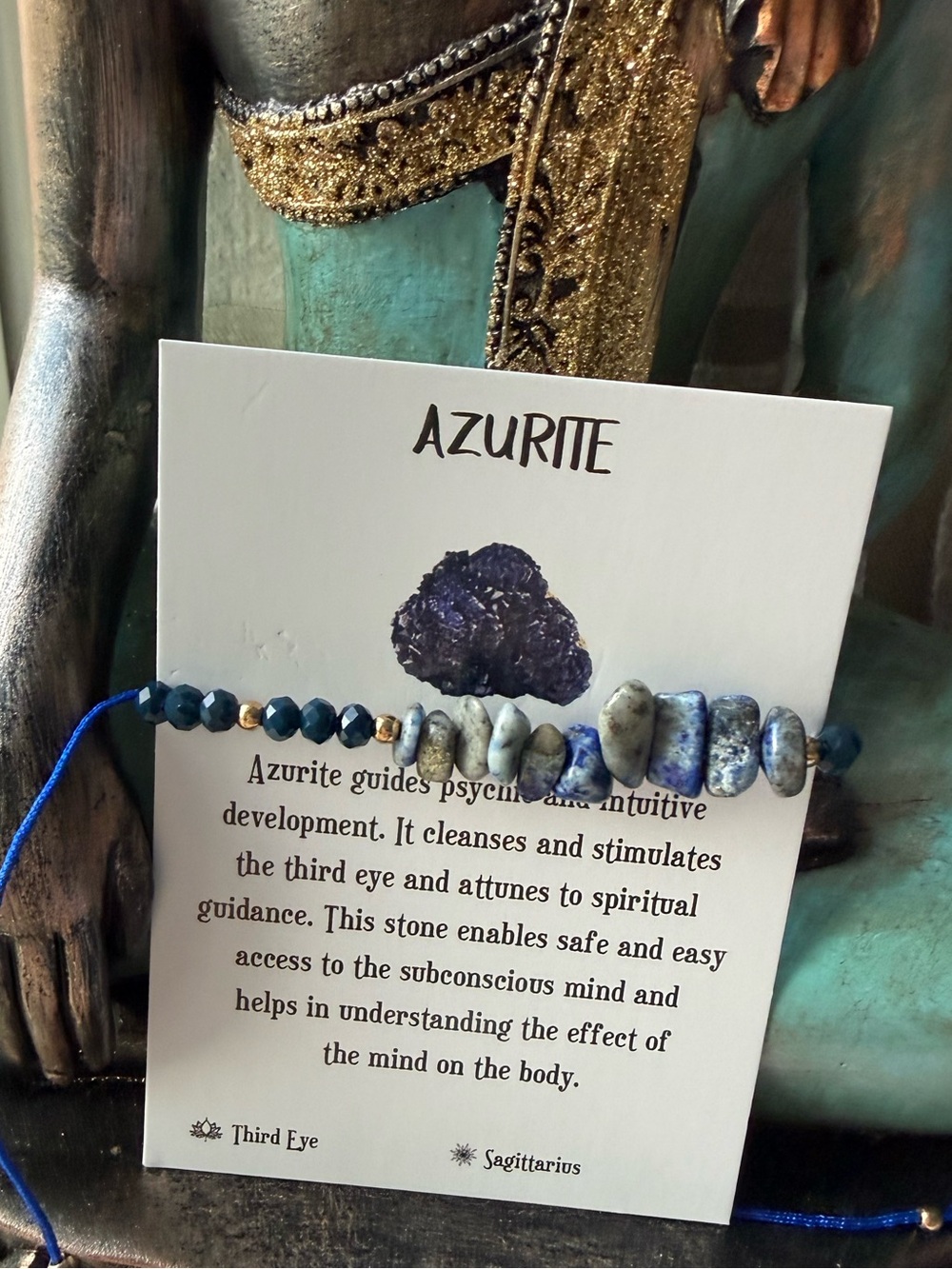 Azurite Beaded Bracelet – Blue and White Natural Stone